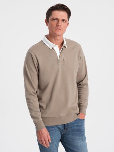 Ombre Men's sweatshirt with white polo collar - dark beige