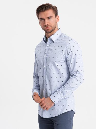 Ombre Classic men's cotton SLIM FIT shirt in crabs - light blue