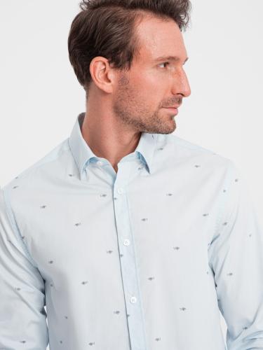 Ombre Classic men's cotton SLIM FIT shirt in fishnet - blue