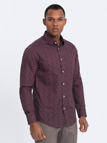 Ombre Men's cotton patterned SLIM FIT shirt - maroon