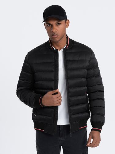 Ombre Men's satin-finish bomber jacket with contrasting ribbed cuffs - black