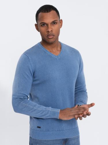 Ombre Men's wash sweater with v-neck - blue