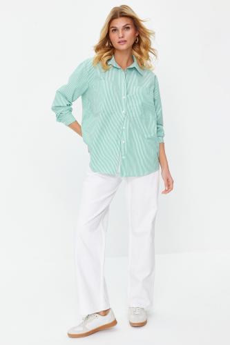 Trendyol Green Striped Oversize Woven Shirt