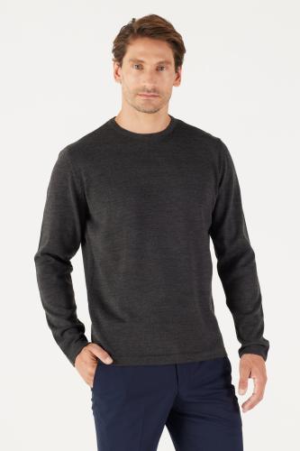 AC&Co / Altınyıldız Classics Men's Anthracite-melange Standard Fit Normal Fit Warm Crew Neck Knitwear Sweater