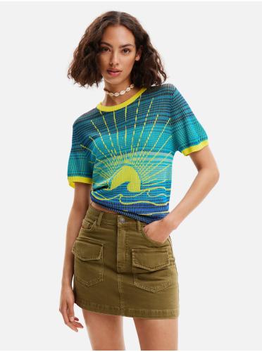 Women's Yellow and Blue Desigual Sun Knit T-Shirt - Women