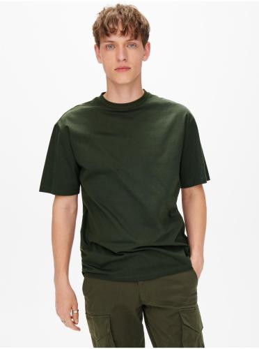 Σκούρο πράσινο ανδρικό βασικό μπλουζάκι ONLY &; SONS Fred - Άνδρες