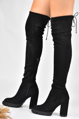 Fox Shoes Black Suede High Heeled Stretch Sock Boots