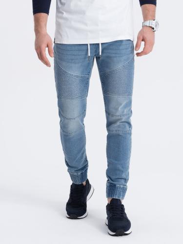 Ombre Men's denim jogger pants with stitching - blue