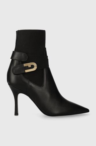 Δερμάτινες μπότες Furla Furla Sign γυναικείες, χρώμα: μαύρο, YG63SGN BX2164 O6000
