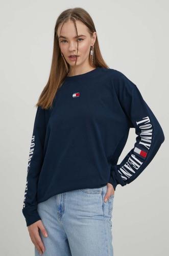 Βαμβακερή μπλούζα με μακριά μανίκια Tommy Jeans χρώμα: ναυτικό μπλε