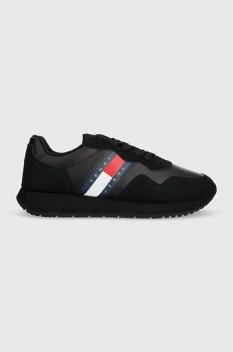 Δερμάτινα αθλητικά παπούτσια Tommy Jeans TJM MODERN RUNNER χρώμα: μαύρο, EM0EM01316