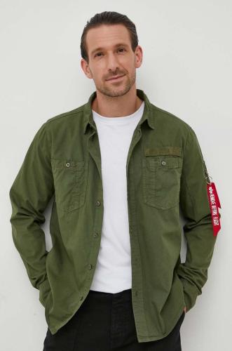 Βαμβακερό πουκάμισο Alpha Industries ανδρικό, χρώμα: πράσινο