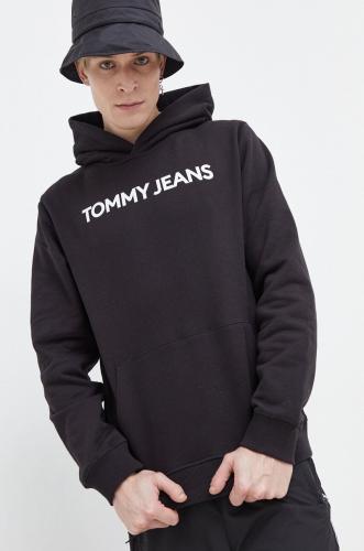 Βαμβακερή μπλούζα Tommy Jeans χρώμα: μαύρο, με κουκούλα