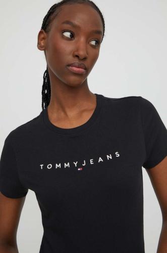 Βαμβακερό μπλουζάκι Tommy Jeans γυναικεία, χρώμα: μαύρο