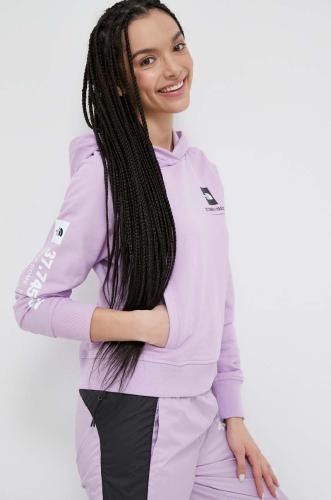 Βαμβακερή μπλούζα The North Face γυναικεία, χρώμα: μοβ, με κουκούλα