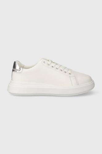 Δερμάτινα αθλητικά παπούτσια Calvin Klein RAISED CUPSOLE LACE UP LHT BT χρώμα: άσπρο, HW0HW02005