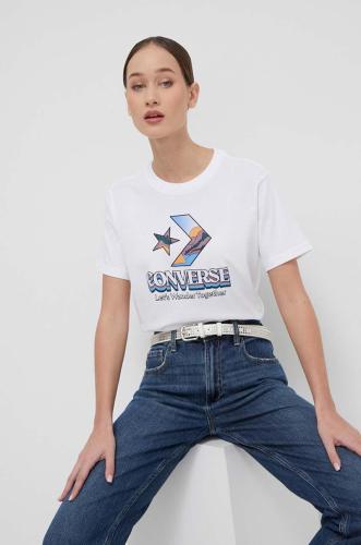 Βαμβακερό μπλουζάκι Converse γυναικεία, χρώμα: μπεζ