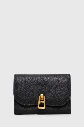 Δερμάτινο πορτοφόλι Coccinelle γυναικεία, χρώμα: μαύρο