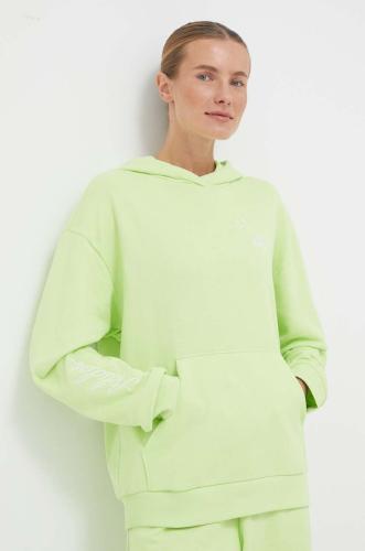 Βαμβακερή μπλούζα adidas γυναικεία, χρώμα: πράσινο, με κουκούλα