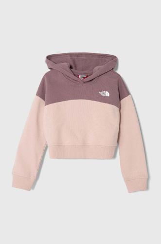 Παιδική βαμβακερή μπλούζα The North Face G DREW PEAK CROP P/O HOODIE χρώμα: καφέ, με κουκούλα