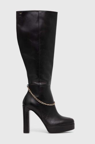 Δερμάτινες μπότες Wojas γυναικείες, χρώμα: μαύρο, 7104351