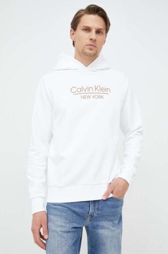 Βαμβακερή μπλούζα Calvin Klein χρώμα: άσπρο, με κουκούλα