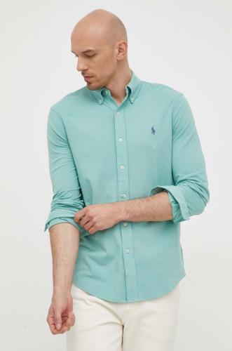 Βαμβακερό πουκάμισο Polo Ralph Lauren ανδρικό, χρώμα: πράσινο