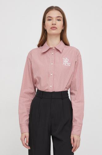 Βαμβακερό πουκάμισο Lauren Ralph Lauren χρώμα: ροζ