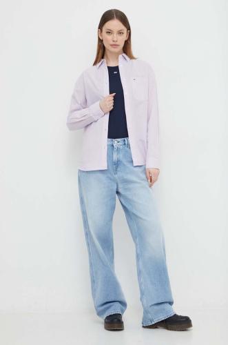 Πουκάμισο με μείγμα από λινό Tommy Jeans χρώμα: μοβ