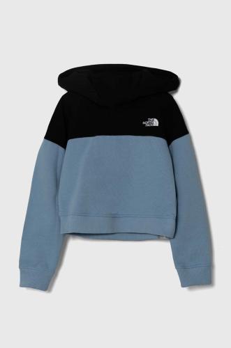 Παιδική βαμβακερή μπλούζα The North Face DREW PEAK CROP P/O HOODIE χρώμα: τιρκουάζ, με κουκούλα