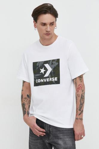 Βαμβακερό μπλουζάκι Converse ανδρικά, χρώμα: άσπρο
