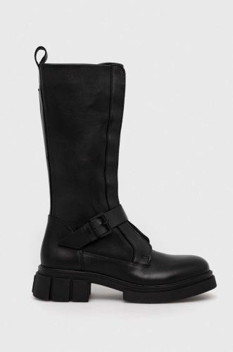 Δερμάτινες μπότες Tommy Hilfiger COOL MONOCHROMATIC BIKERBOOT γυναικείες, χρώμα: μαύρο, FW0FW07338 F3FW0FW07338