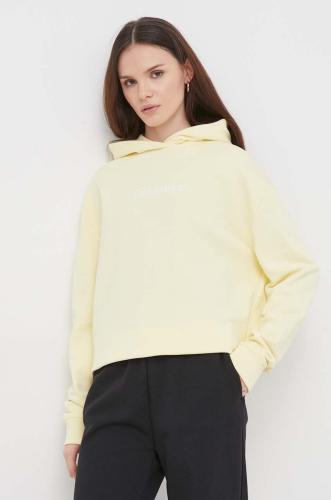 Βαμβακερή μπλούζα Calvin Klein γυναικεία, χρώμα: κίτρινο, με κουκούλα