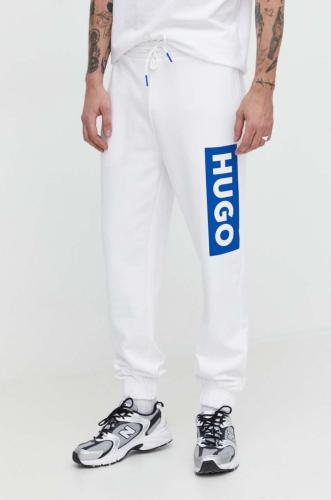 Βαμβακερό παντελόνι Hugo Blue χρώμα: άσπρο