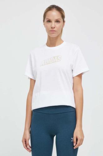 Βαμβακερό μπλουζάκι adidas γυναικεία, χρώμα: άσπρο
