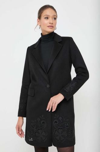 Μάλλινο παλτό Twinset χρώμα: μαύρο