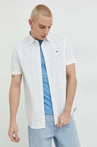 Βαμβακερό πουκάμισο Tommy Jeans ανδρικό, χρώμα: άσπρο