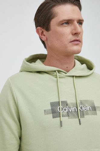 Βαμβακερή μπλούζα Calvin Klein χρώμα: πράσινο, με κουκούλα
