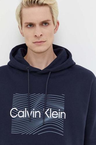 Βαμβακερή μπλούζα Calvin Klein χρώμα: ναυτικό μπλε, με κουκούλα