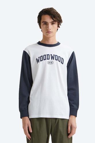 Βαμβακερή μπλούζα με μακριά μανίκια Wood Wood Mark IVY Longsleeve χρώμα: άσπρο