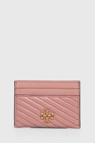 Δερμάτινη θήκη για κάρτες Tory Burch χρώμα: ροζ