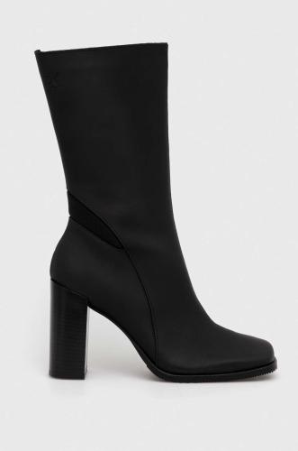 Δερμάτινες μπότες Calvin Klein Jeans HEEL ZIP BOOT LTH WN γυναικείες, χρώμα: μαύρο, YW0YW01113