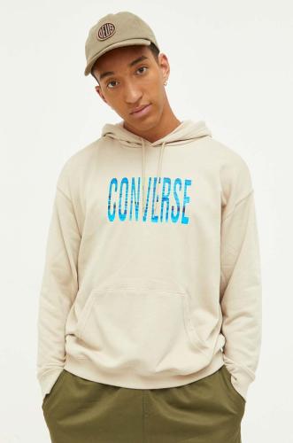 Μπλούζα Converse χρώμα: μπεζ, με κουκούλα