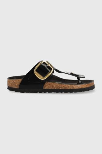 Δερμάτινες σαγιονάρες Birkenstock Gizeh γυναικείες, χρώμα: μαύρο, 1021469