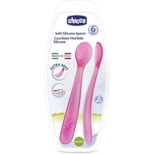 Chicco Soft Silicone κουταλάκι 6m+ Pink 2 τμχ