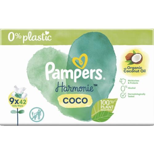 Pampers Harmonie Coconut Pure υγρά μαντηλάκια καθαρισμού για παιδιά 9x42 τμχ