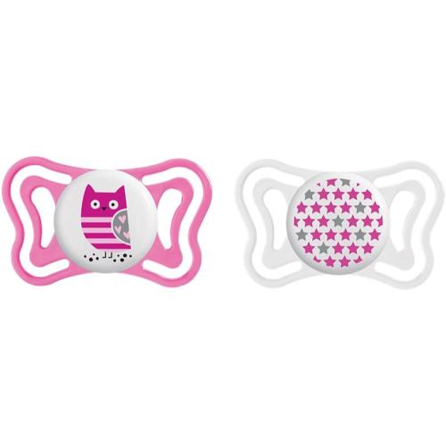 Chicco Physio Light 6-16m πιπίλα Girl- Owl/Stars 2 τμχ