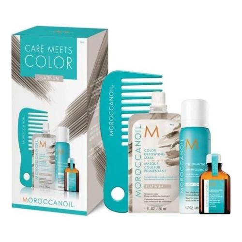 Moroccanoil Care Meets Color Platinum Set (Oil Treatment Light 15ml, Platinum Color Depositing Mask 30ml, Dry Shampoo Light Tones 65ml & Mini Xτένα)