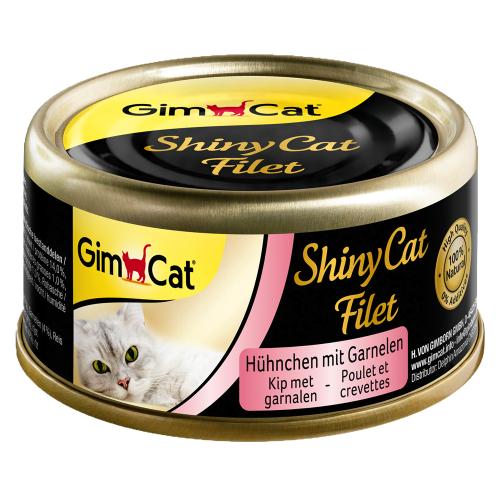 Πακέτο Προσφοράς GimCat ShinyCat Filet Κονσέρβα 24 x 70 g - Κοτόπουλο & Γαρίδες
