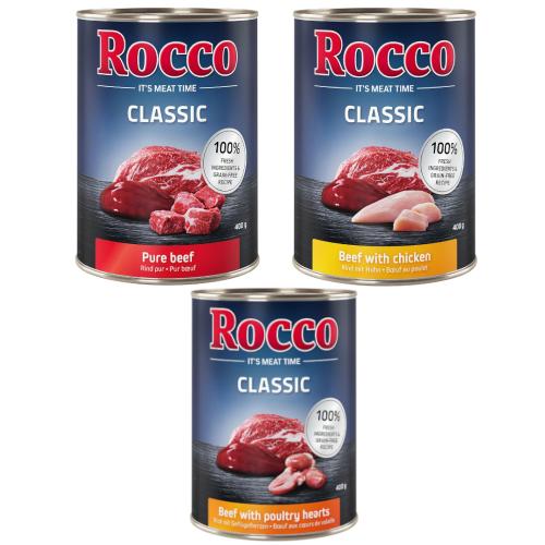 Rocco Classic Μεικτό Πακέτο Δοκιμής 6 x 400 g - Topseller Mix: Βοδινό, Βοδινό/Καρδιές Πουλερικών, Βοδινό/Κοτόπουλο
